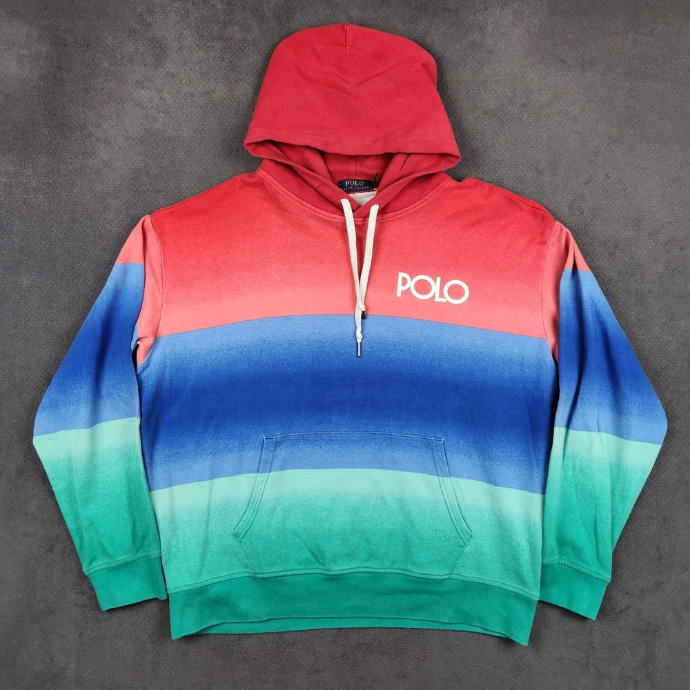 Polo Ralph Lauren Hoodie Mens Large Multicolor Ombre Stripe Logo Pullover